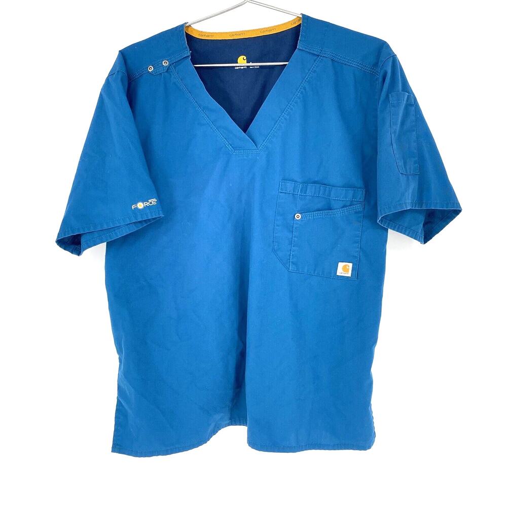 Carhartt Force Scrub Top Mens Small Blue V Neck Medical Shirt